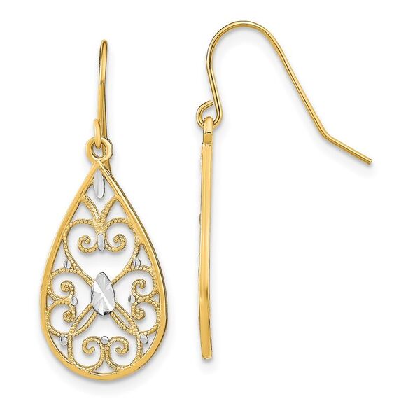Kazi Luxury 14k Yellow Gold w/Rhodium D/C Fancy Dangle Wire Earrings,New Products : American Fashion Style Bags On Sale